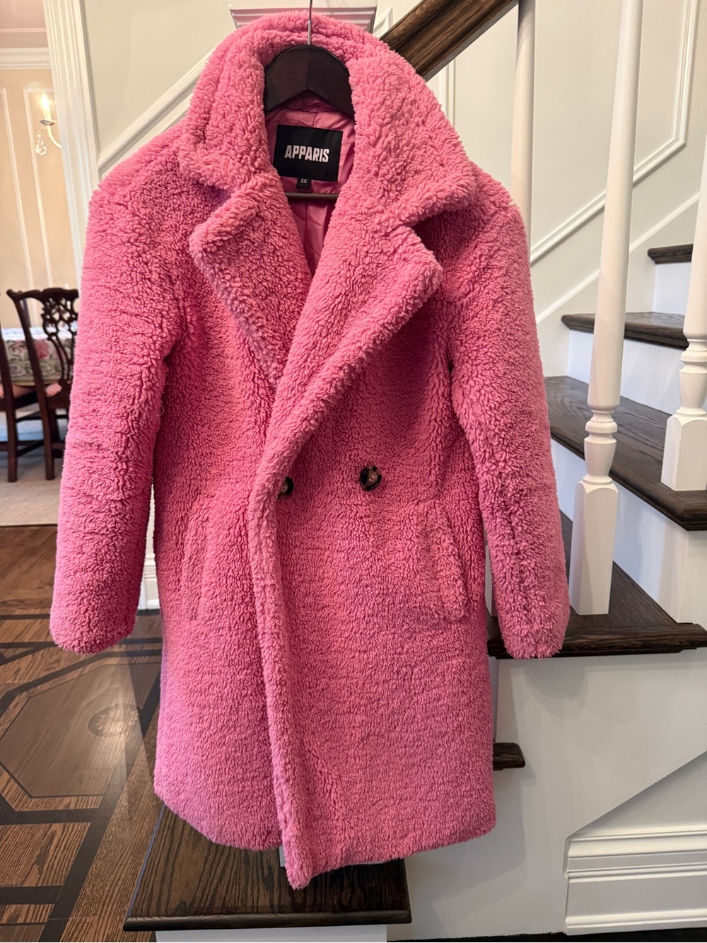 Apparis Pink Plush Teddy Double-Breasted Coat